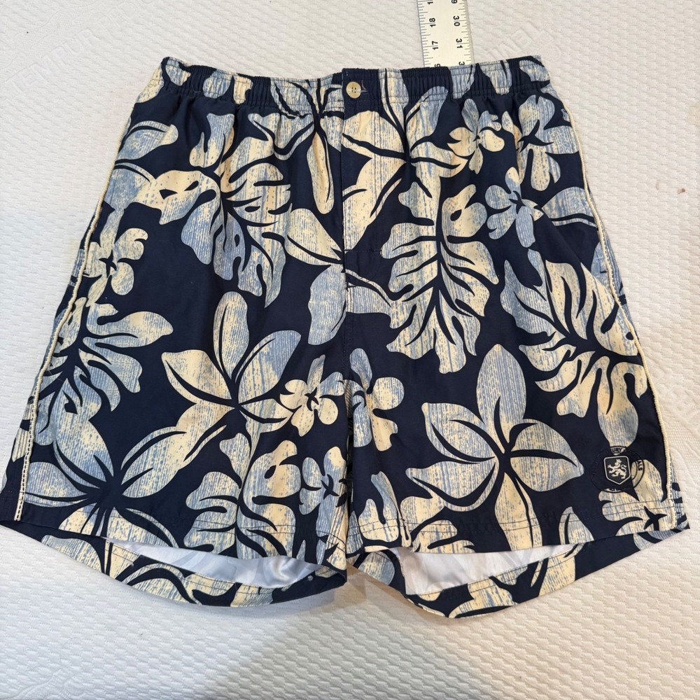 Nat Nast Swim Trunks Mens Large Navy Blue Floral Tropical Hibiscus Mesh Lined